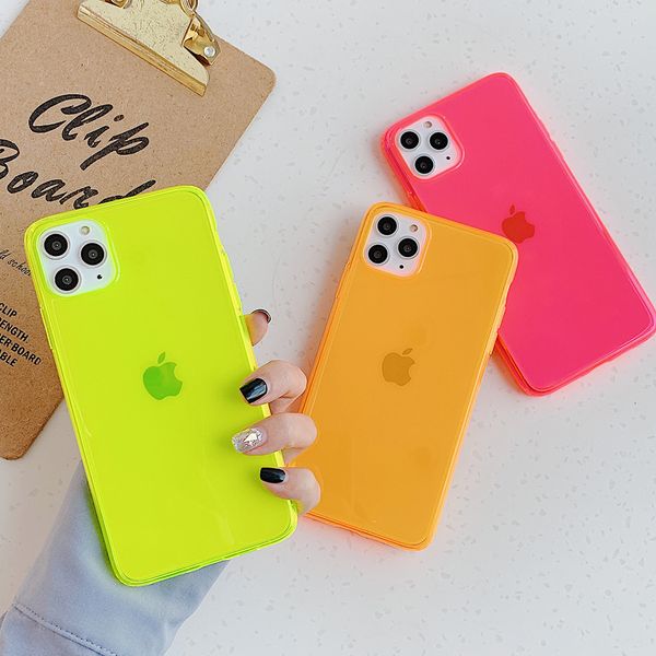 neon fluorescent solid color phone case for iphone 12 mini 11 pro max xr x xs max 7 8 plus case soft imd clear phone back cover